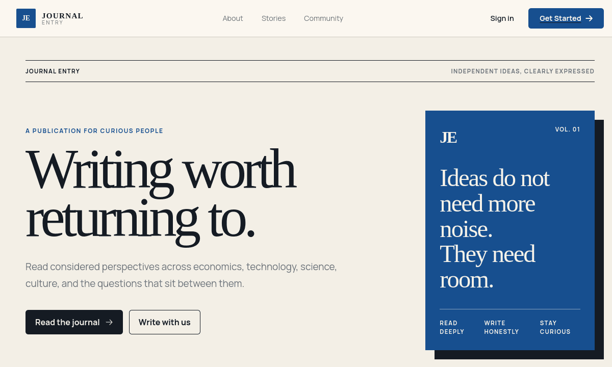 Journal Entry homepage screenshot