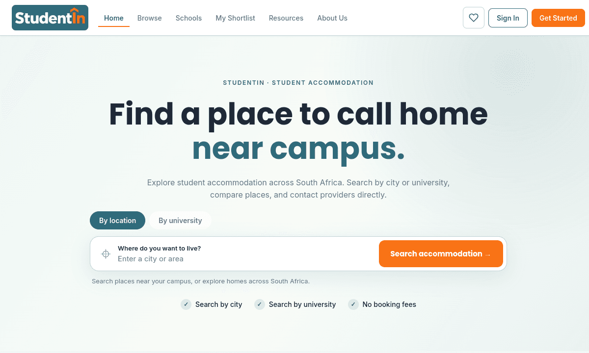 StudentIn homepage screenshot